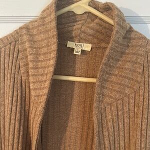 Kori America Brown Ribbed Sleeveless Long Cardigan